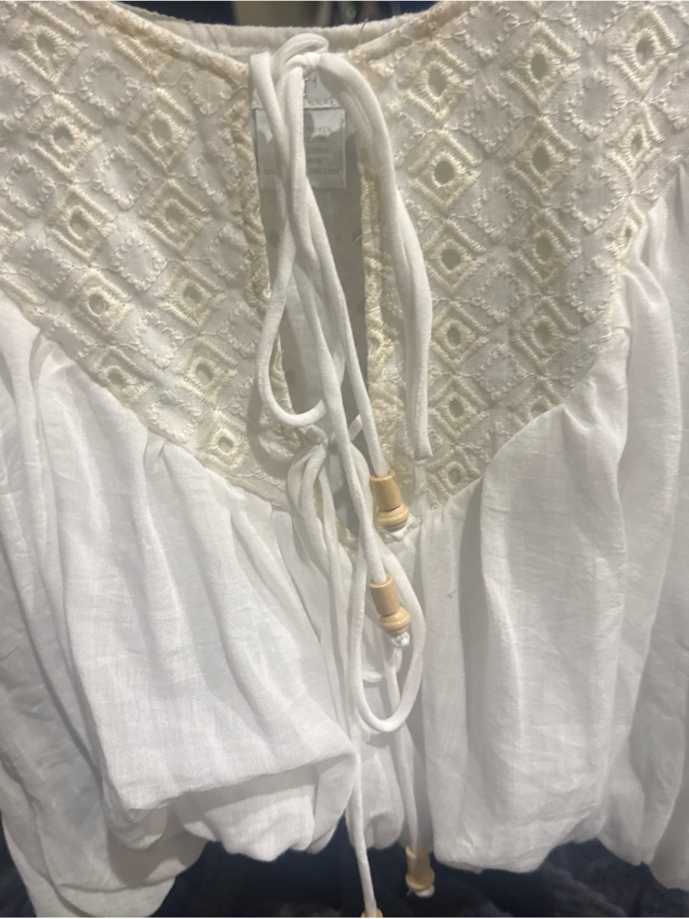 Women’s bohemian festival western lace crop Cream Lace-Trim Peasant Top - Brand: